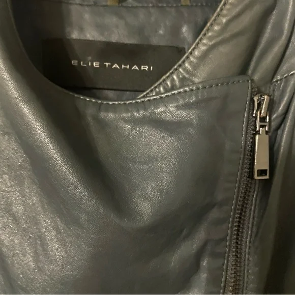 Elie Tahari Leather shirt jacket in grey - Picture 6 of 7
